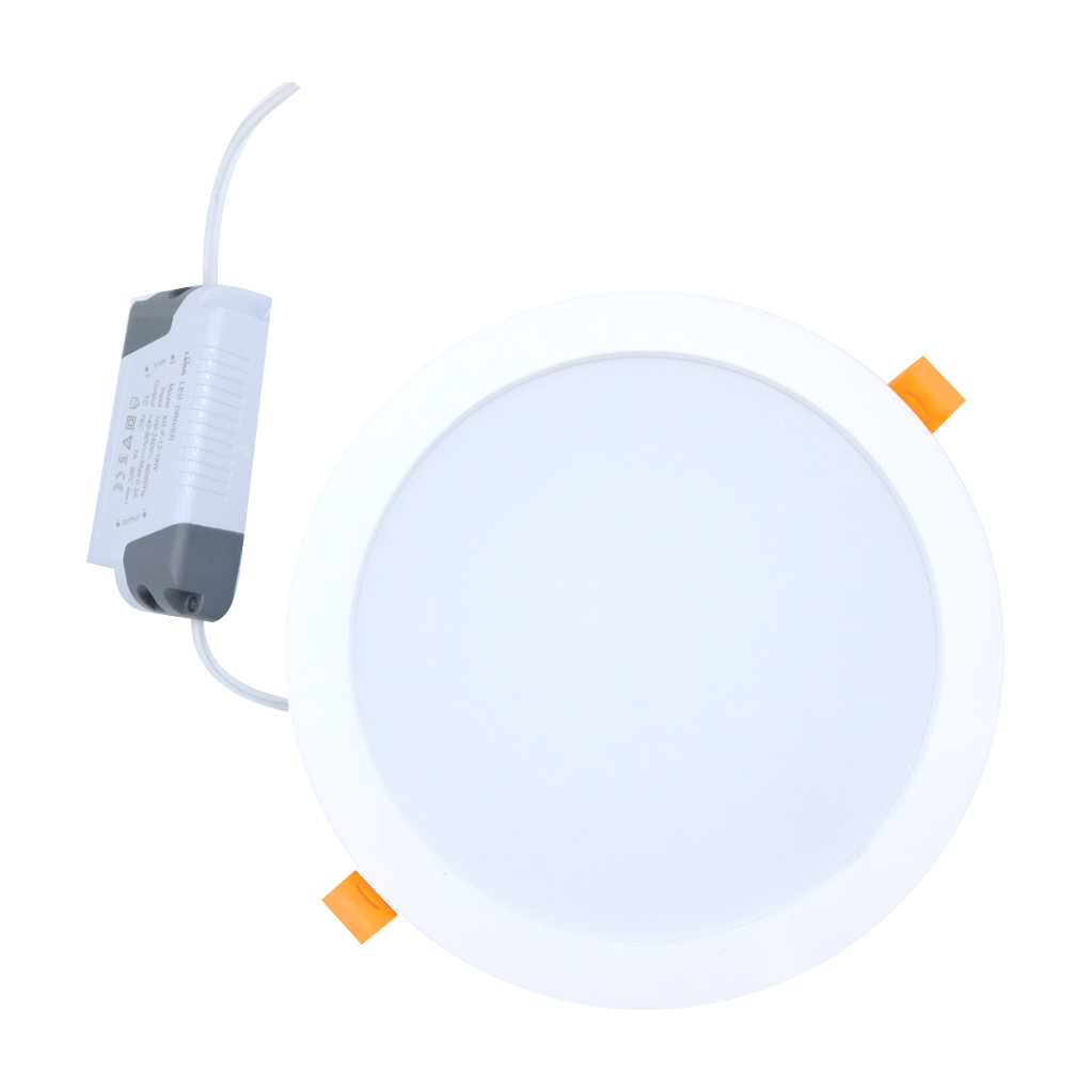 Round LED downlight and driver photographed together for replacement planning.