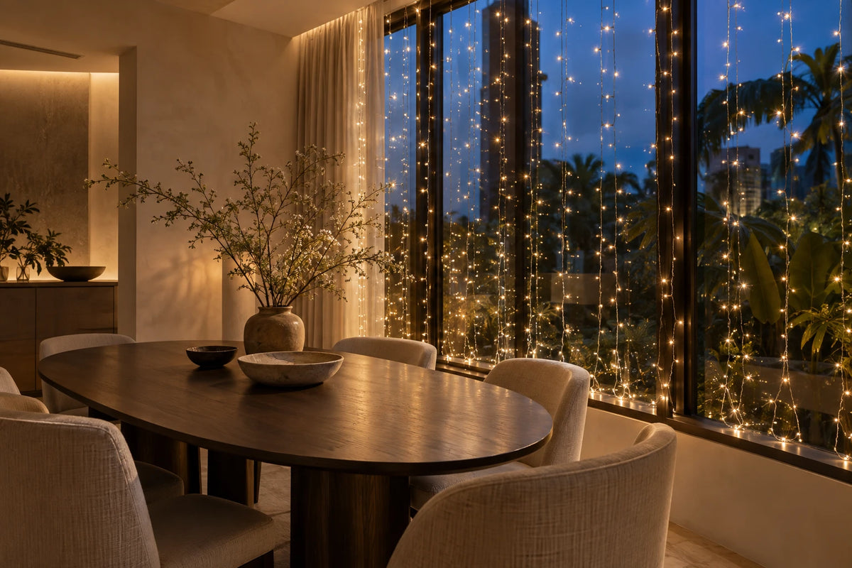 Illustrative festive lighting concept in a residential dining room
