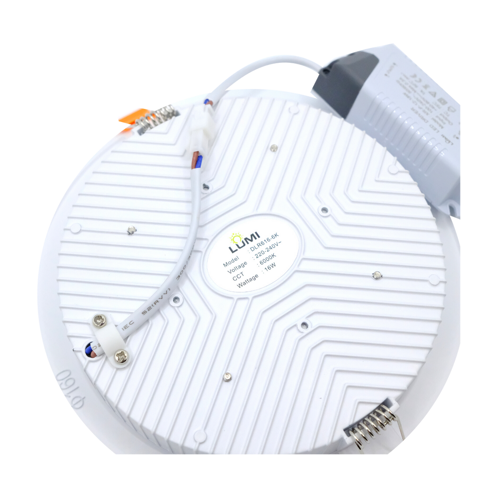 Round LED Downlight – 6 Inch, 16W — creamy white back view.