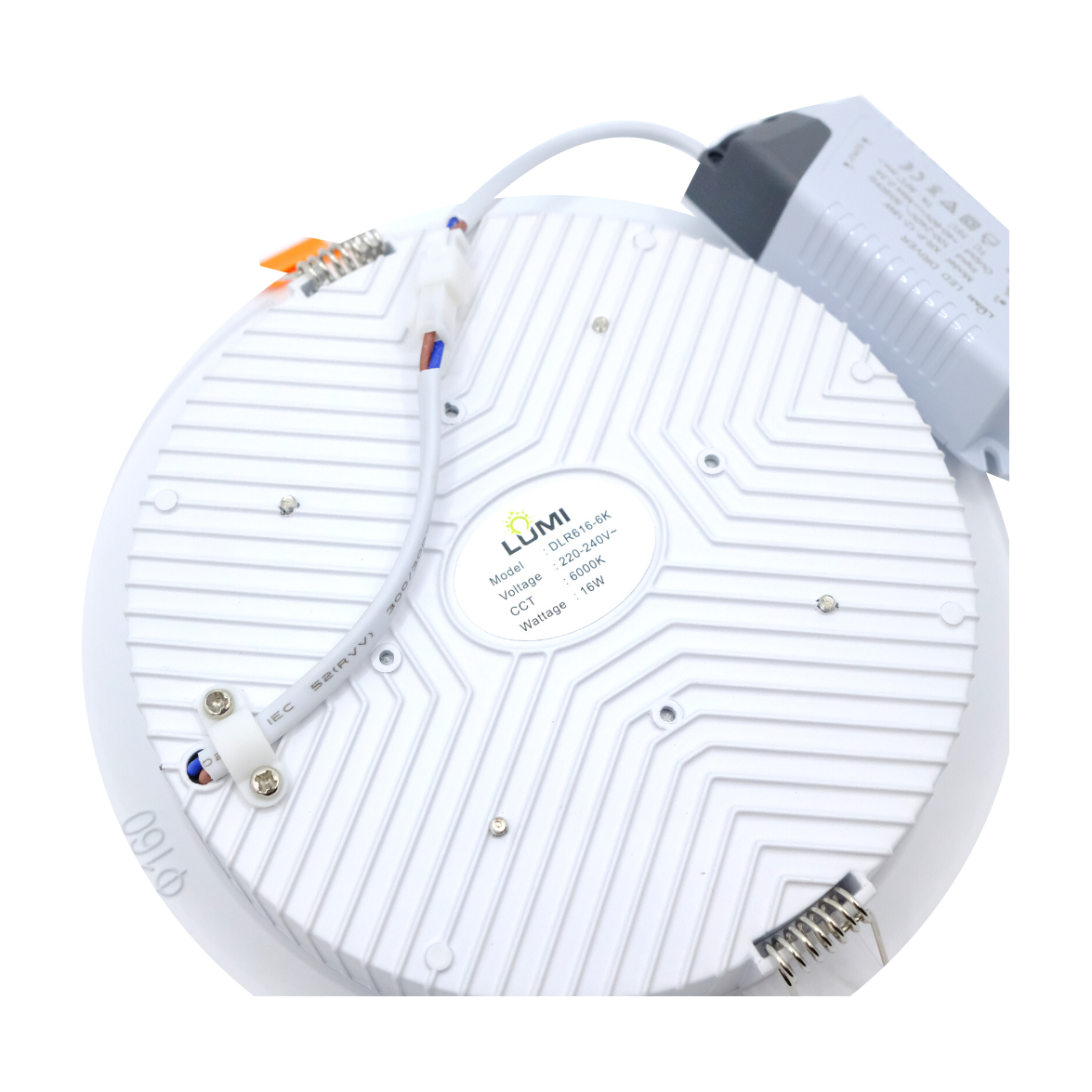 Round LED Downlight – 6 Inch, 16W — creamy white back view.